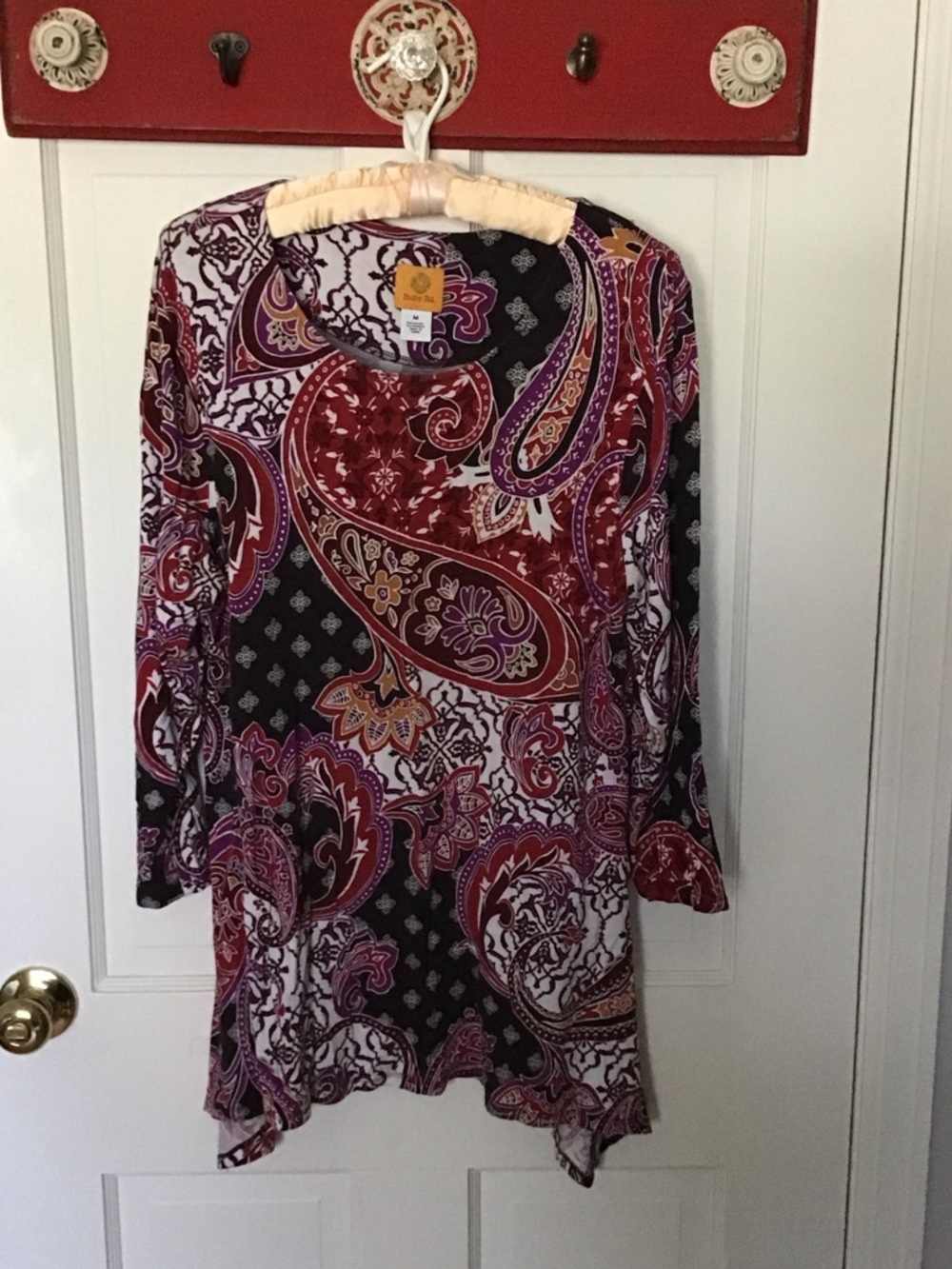 Ruby Rd. Paisley three quarter Sleeve Tunic in Burgundy, Black & Purple